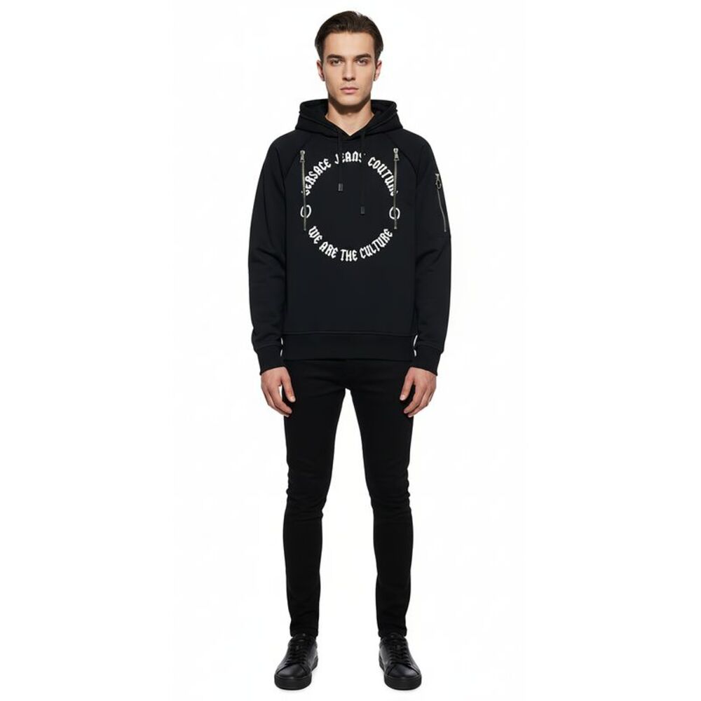 Versace Jeans Couture Black Cotton Mens Signature Statement Print Hoodie